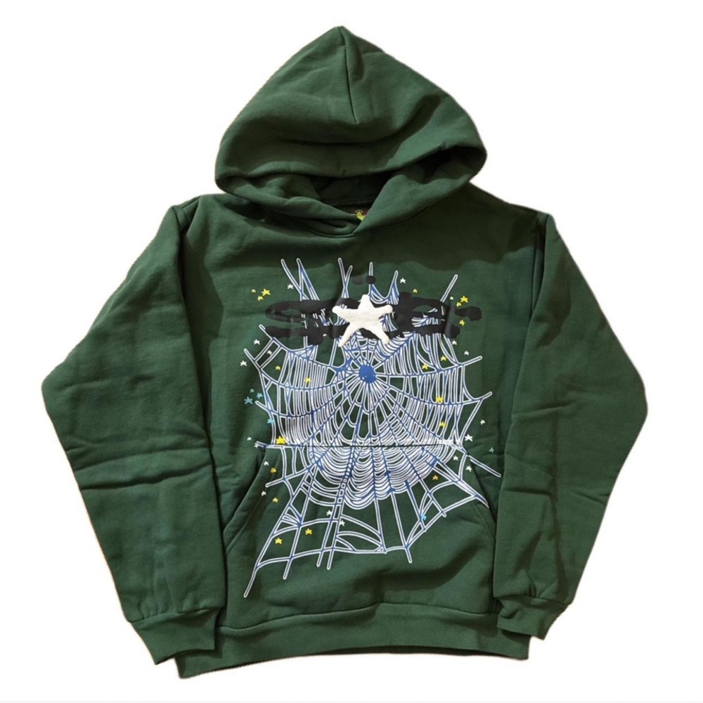 Sp5der hoodie green white and blue